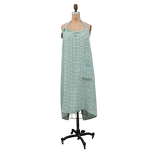 Woven Linen & Cotton Apron, Aqua Gingham Greenhouse Home
