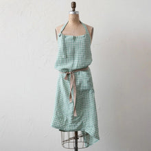 Woven Linen & Cotton Apron, Aqua Gingham Greenhouse Home