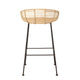 Woven Rattan Bar Stool w/ Black Wrought Iron Legs Greenhouse Home