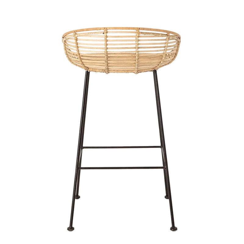Woven Rattan Bar Stool w/ Black Wrought Iron Legs Greenhouse Home