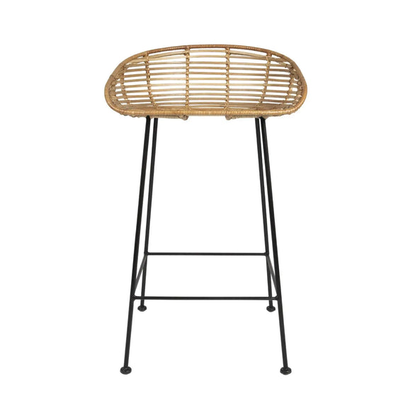Woven Rattan Bar Stool w/ Black Wrought Iron Legs Greenhouse Home