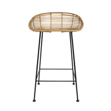 Woven Rattan Bar Stool w/ Black Wrought Iron Legs Greenhouse Home