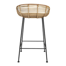 Woven Rattan Bar Stool w/ Black Wrought Iron Legs Greenhouse Home