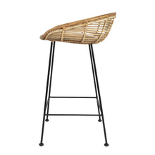 Woven Rattan Bar Stool w/ Black Wrought Iron Legs Greenhouse Home