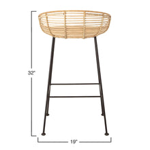 Woven Rattan Bar Stool w/ Black Wrought Iron Legs Greenhouse Home
