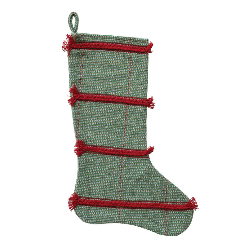 Woven Recycled Blend Stocking with Braided Embroidery & Fringe
