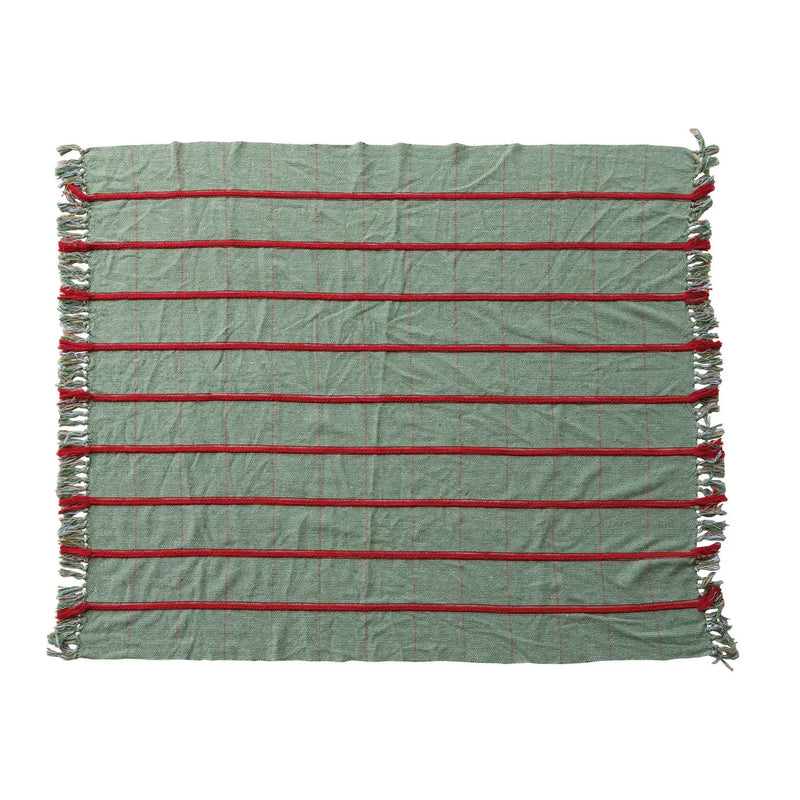Woven Recycled Blend Throw with Braided Embroidery & Fringe