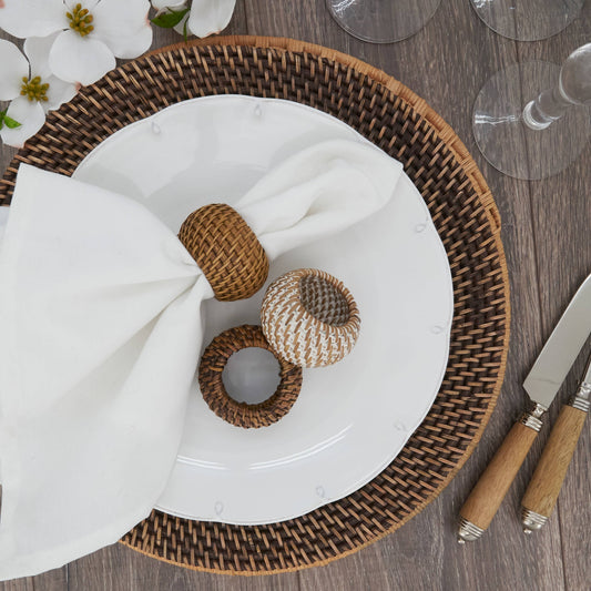 Woven Rattan Napkin Ring: Brown / 2.4"