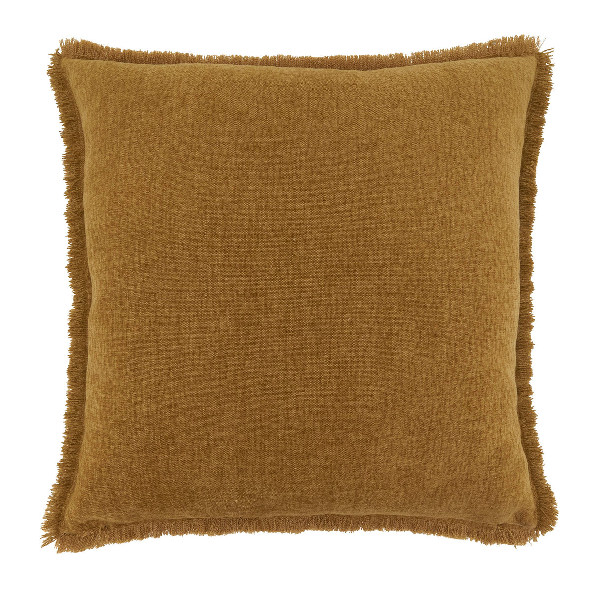 Fringe Edge Throw Pillow: Mustard / Down Filled / 20"x20"