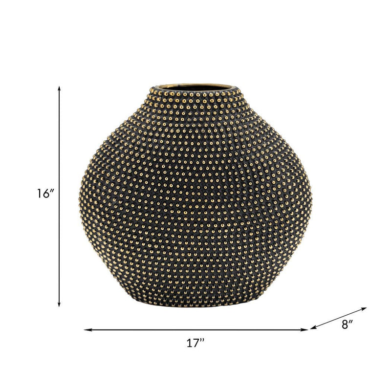 Black Ceramic Beaded Round Flower