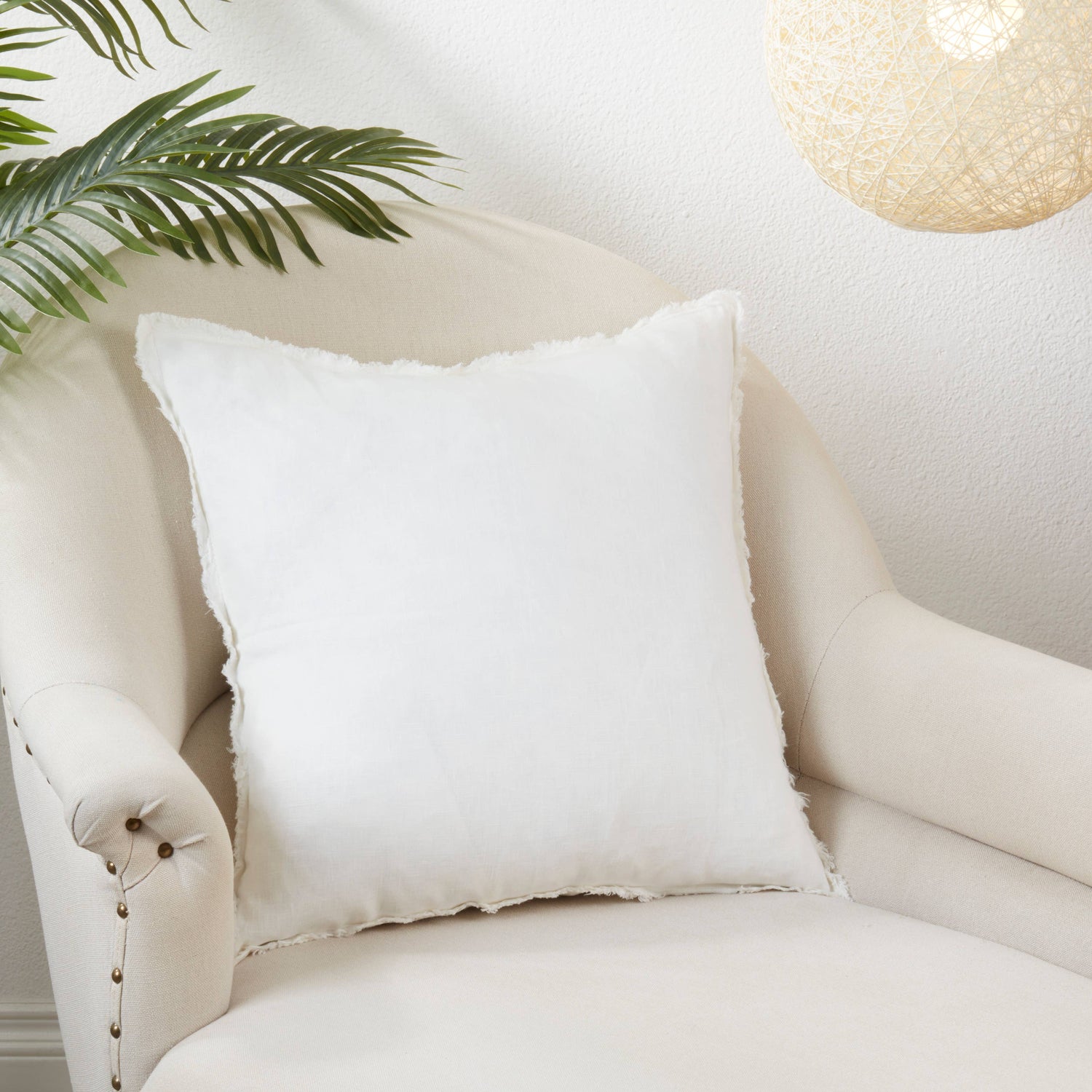 Fringed Linen Pillow – Down Filled: Ivory / 20"