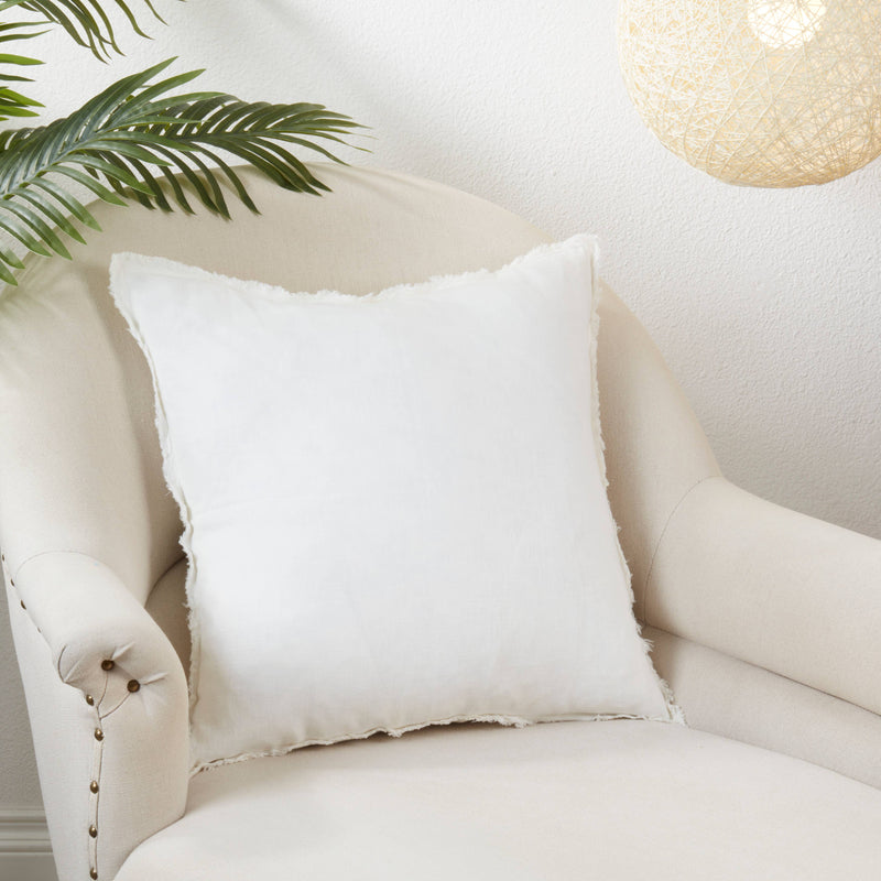 Fringed Linen Pillow – Down Filled: Ivory / 20"