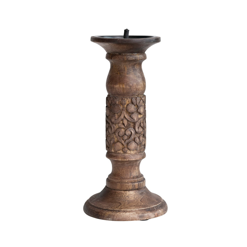 Hand-Carved Mango Wood Candle Holder