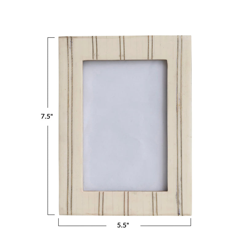 Resin Cream Photo Frame w/ Metal Inlay