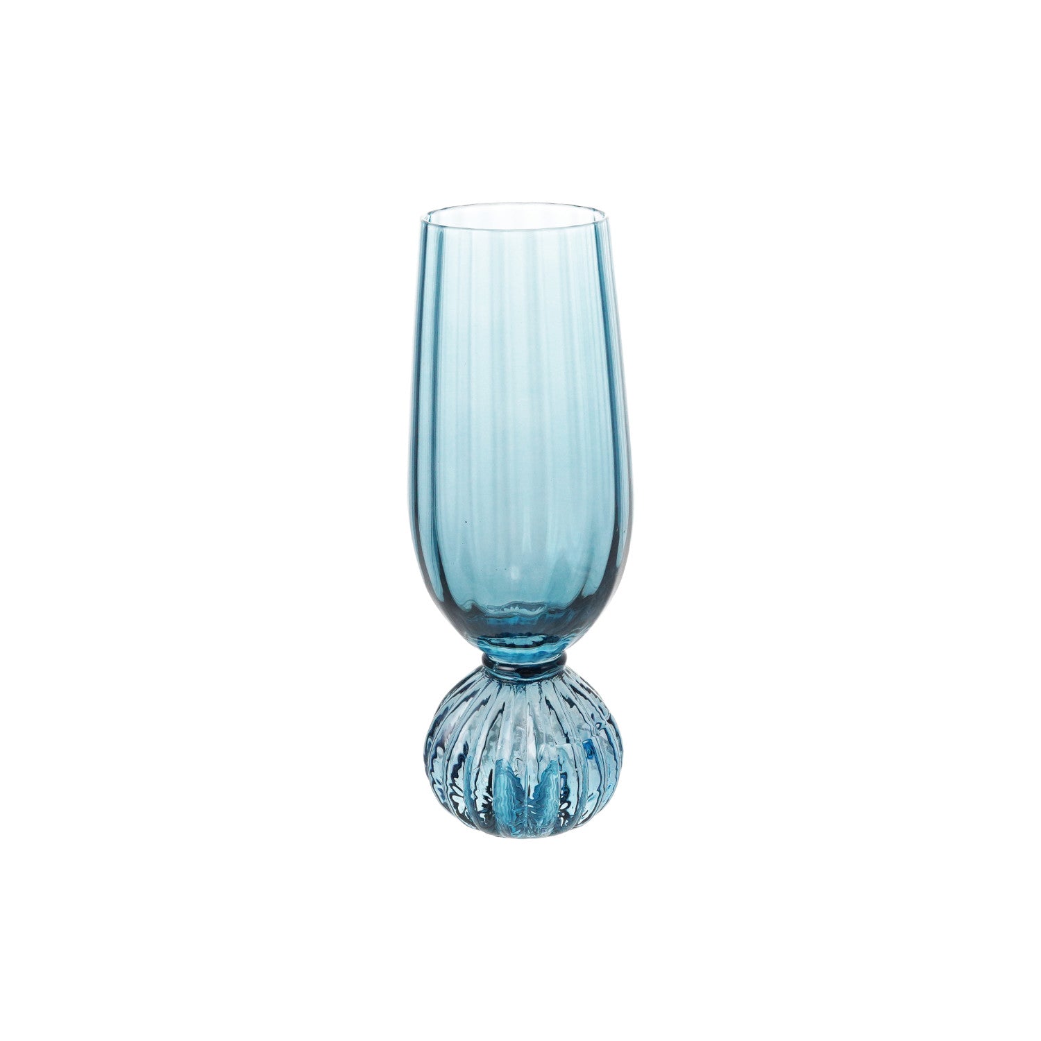 Pleated Footed Champagne Glass, Blue
