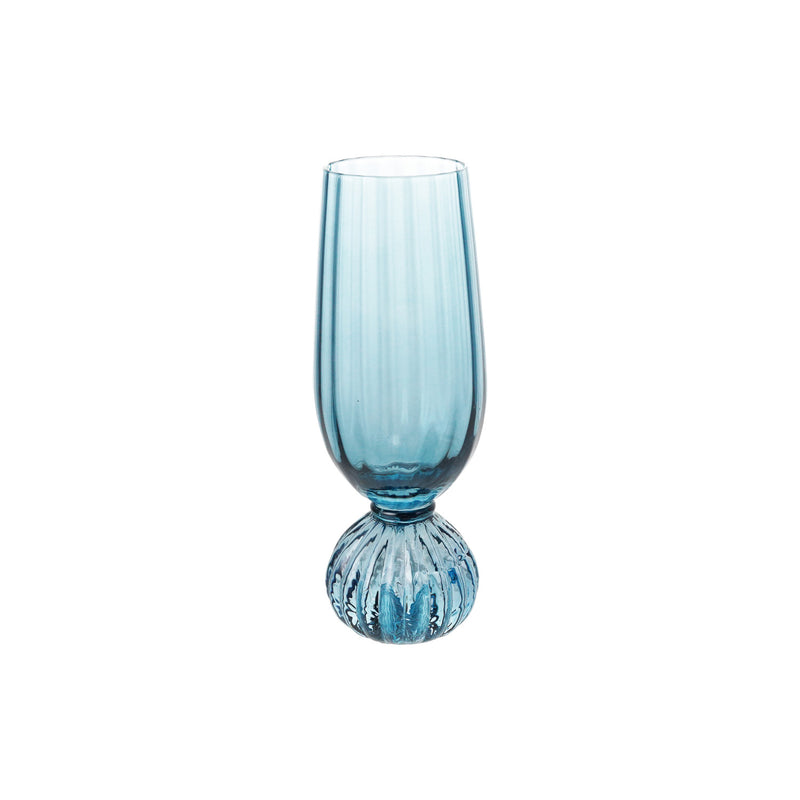 Pleated Footed Champagne Glass, Blue