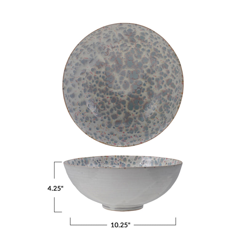 Stoneware Serving Bowl, Reactive Glaze, Blue & White