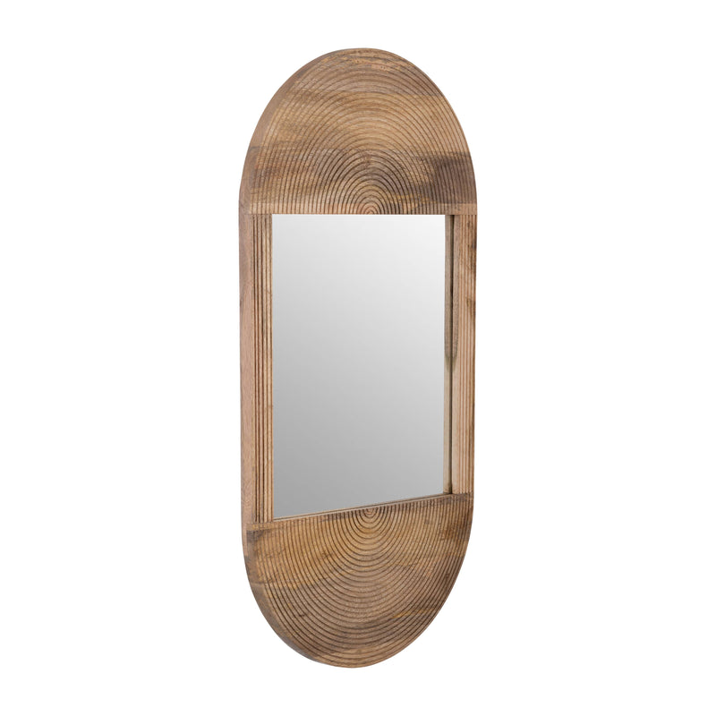 Brown Wood Glass Arched Oval Hanging Wall Mirror