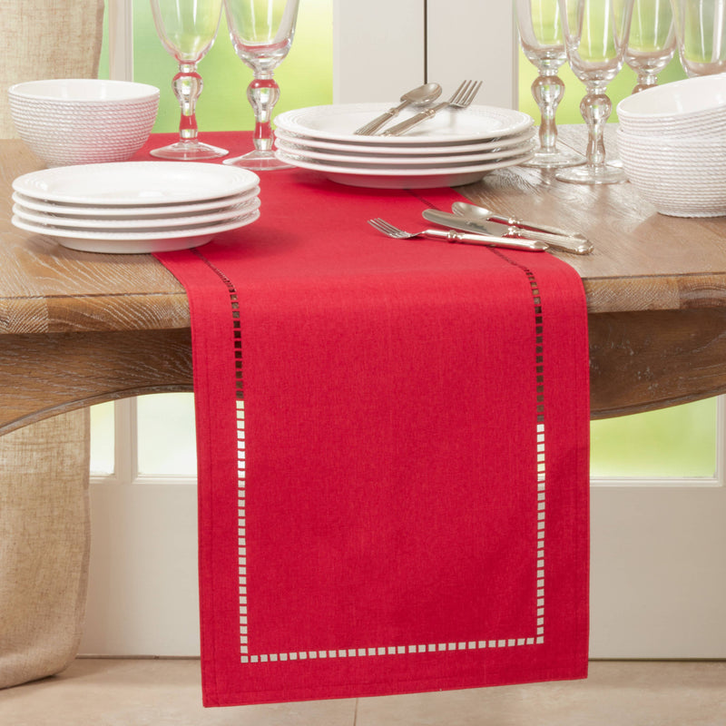 Laser-Cut Hemstitch Runner: Red / 14"x90"
