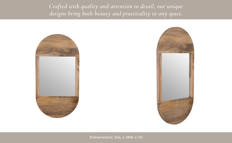 Brown Wood Glass Arched Oval Hanging Wall Mirror