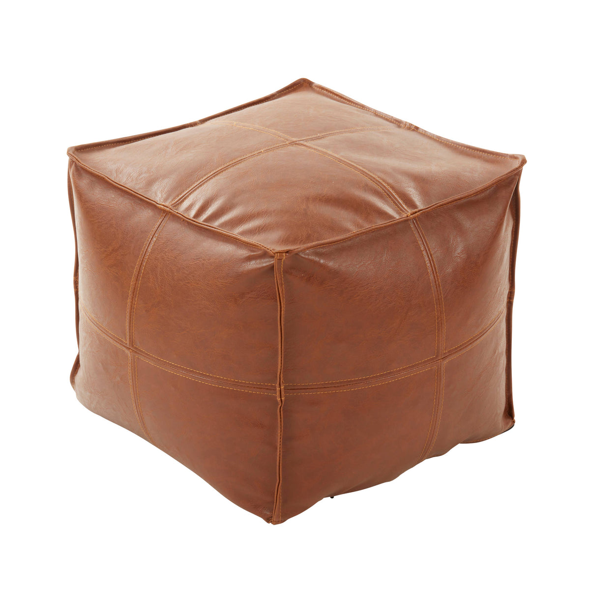 Vintage Inspired Faux Leather Patchwork Pouf: Brown / 18"x18"x16"