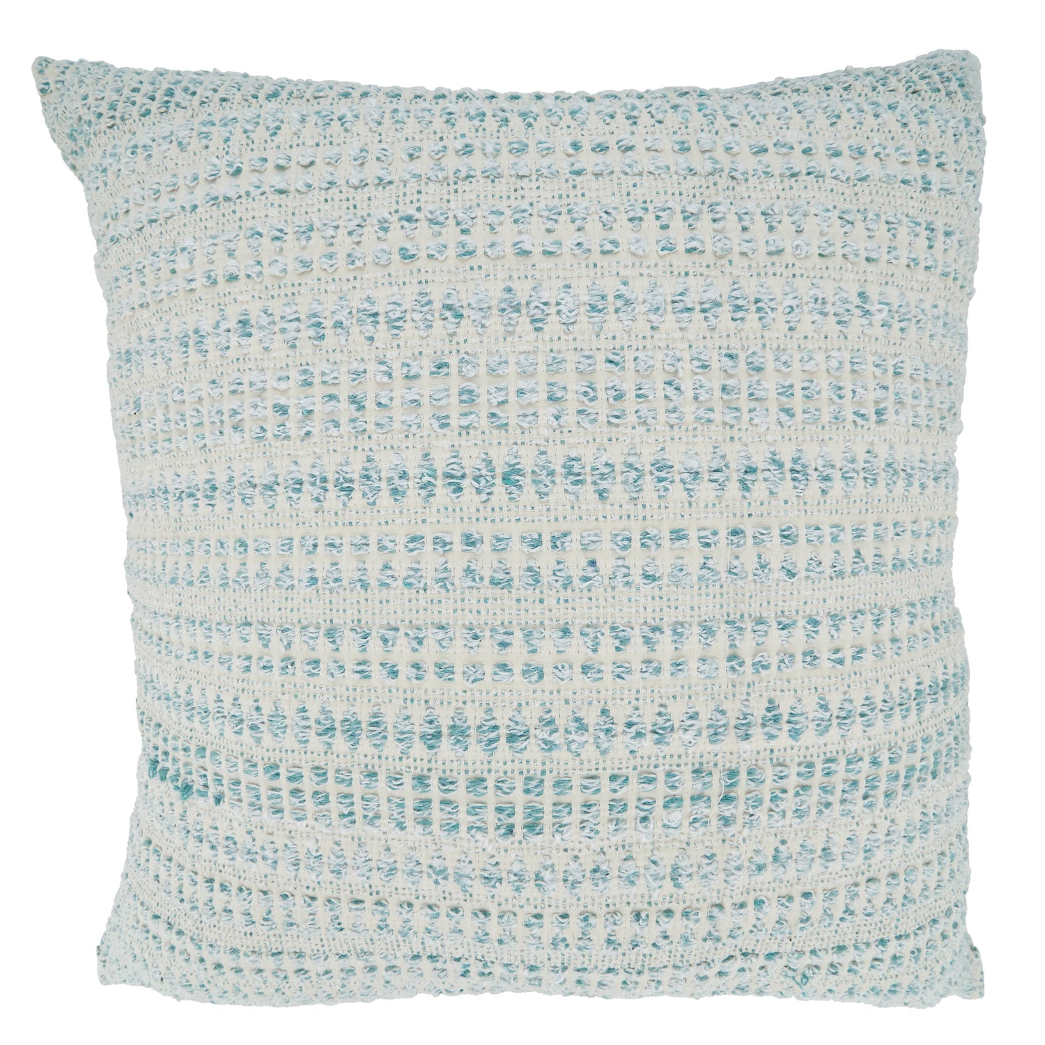 Woven Throw Pillow With Line Design: Aqua / Poly Filled / 22"