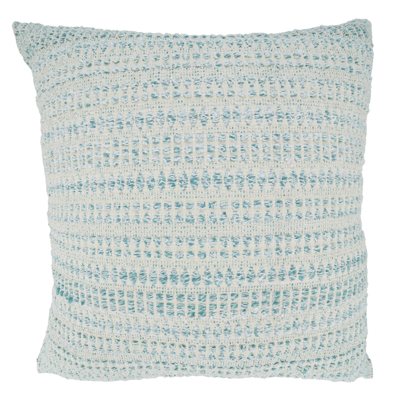 Woven Throw Pillow With Line Design: Aqua / Poly Filled / 22"