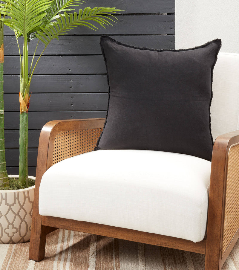 Fringed Linen Pillow – Down Filled: Ivory / 20"