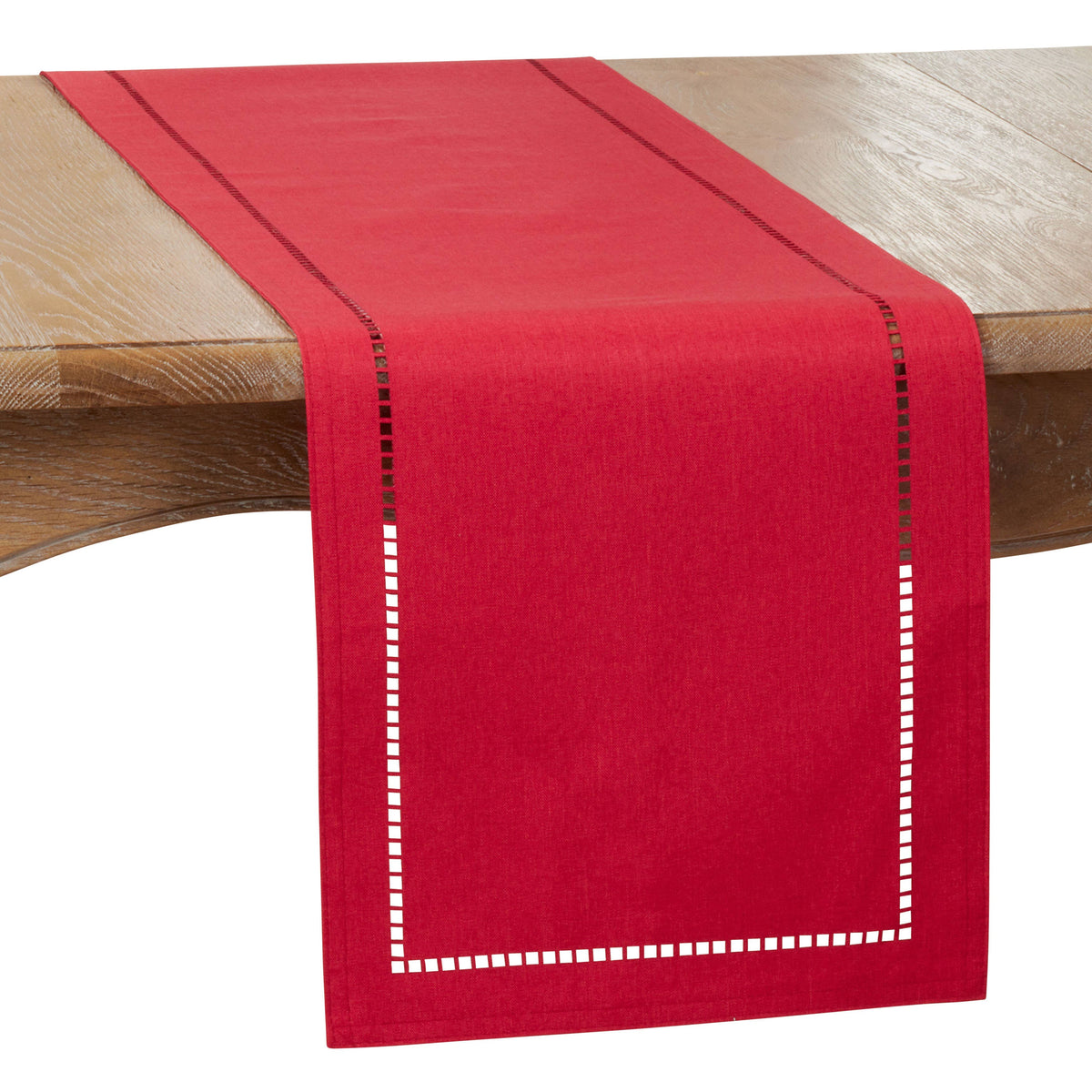 Laser-Cut Hemstitch Runner: Red / 14"x72"