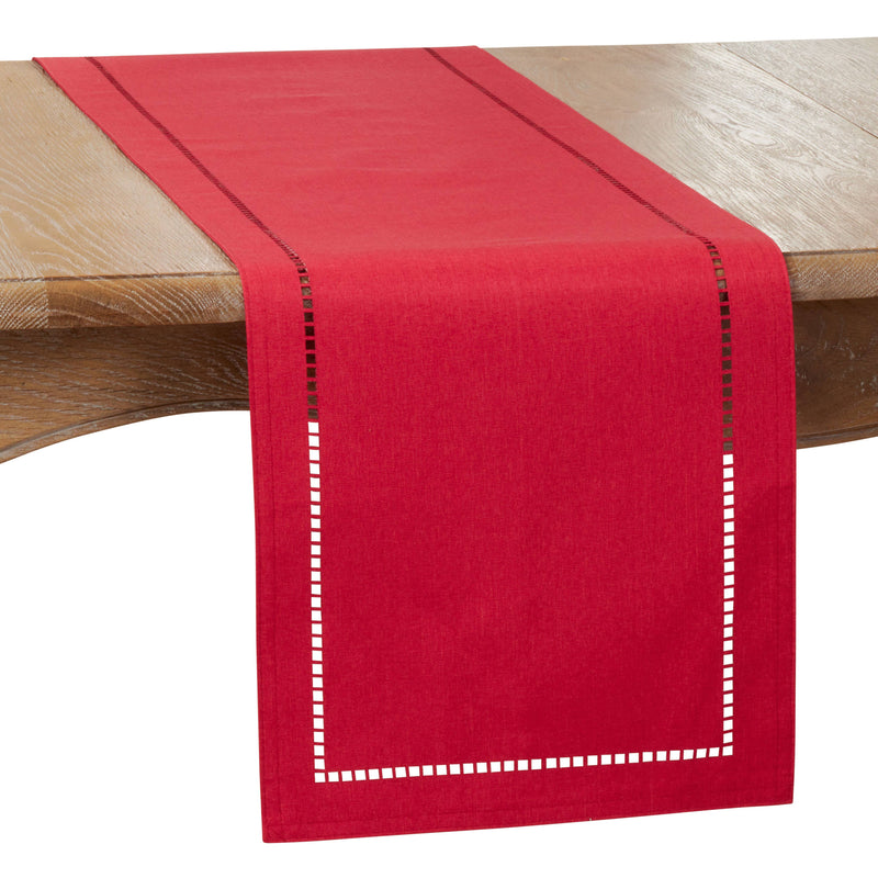Laser-Cut Hemstitch Runner: Red / 14"x90"