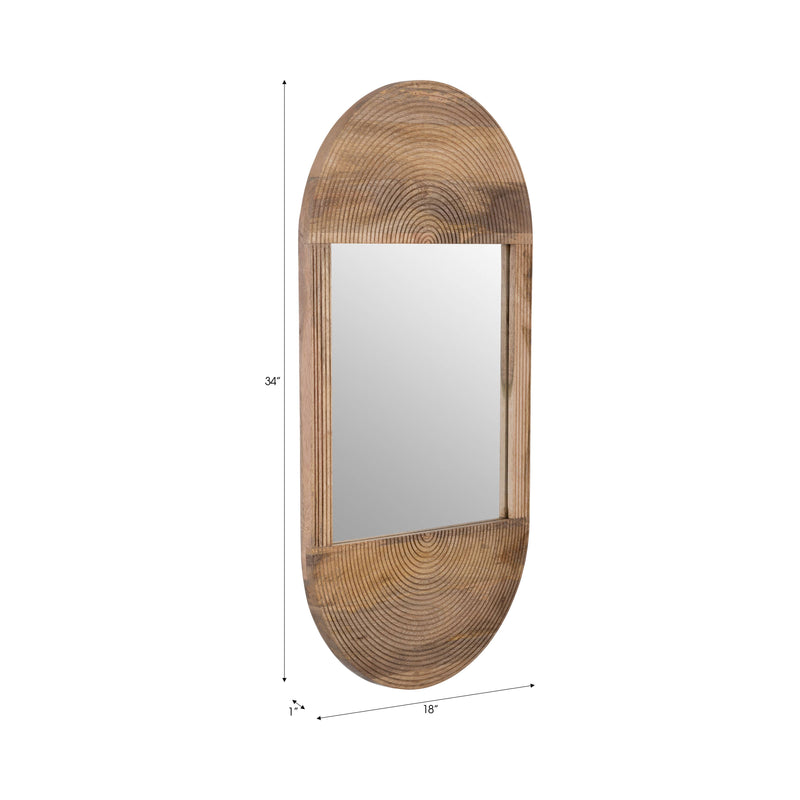 Brown Wood Glass Arched Oval Hanging Wall Mirror