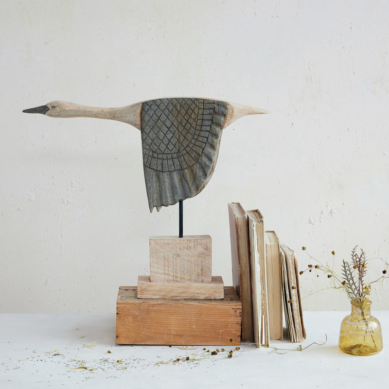 Hand-Carved Mango Wood & Metal Goose