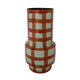 Enameled Metal Vase with Grid Pattern, Light Blue & Rust Color
