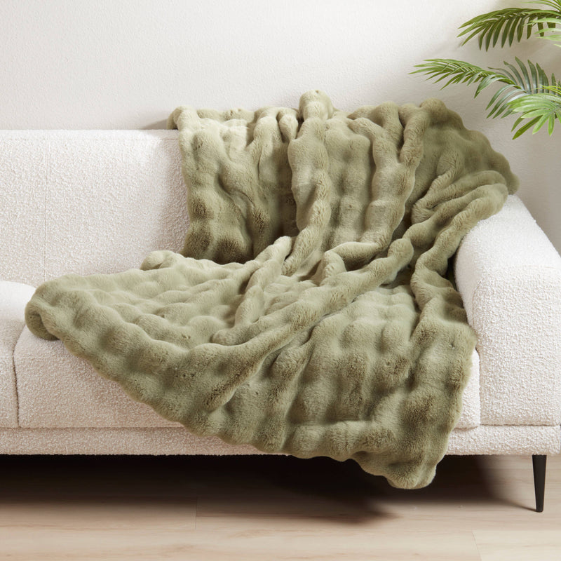Soft Bubble Faux Fur Throw: Sage / 50"x60"