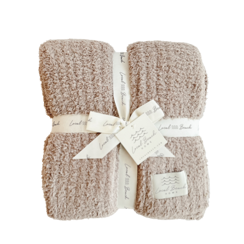 Solid Ribbed Luxe Home Cozy Blanket: Taupe