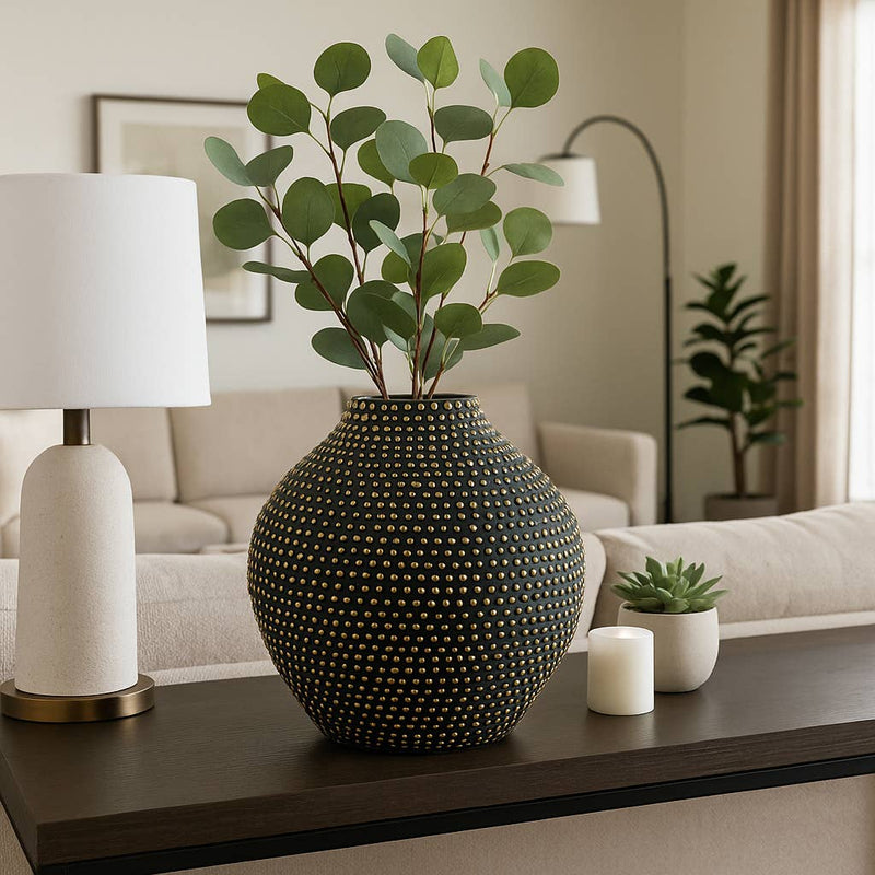 Black Ceramic Beaded Round Flower