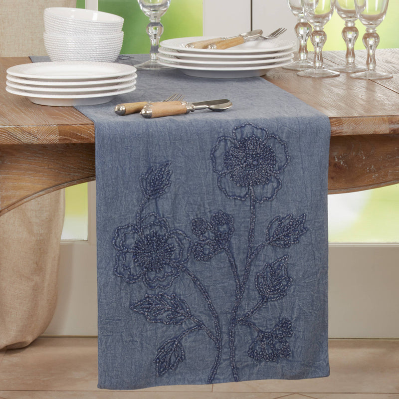 Stone Washed Floral Runner: Taupe / 16"x72"