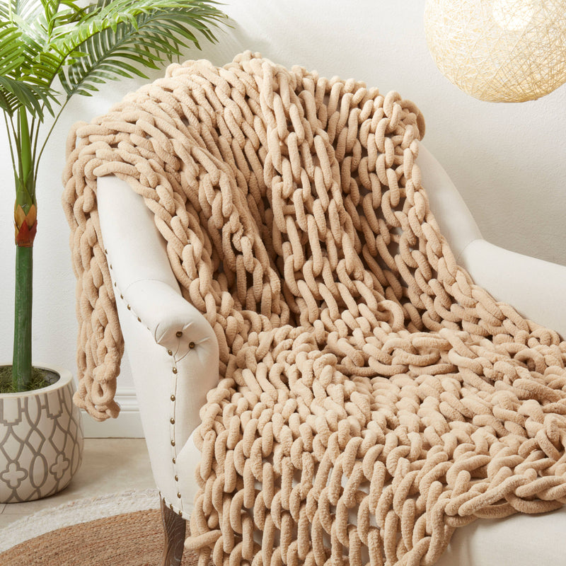 Textured Chunky Knit Cozy Throw: Natural / 50"x60"
