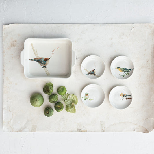 Stoneware Dish w/ Bird on Branch