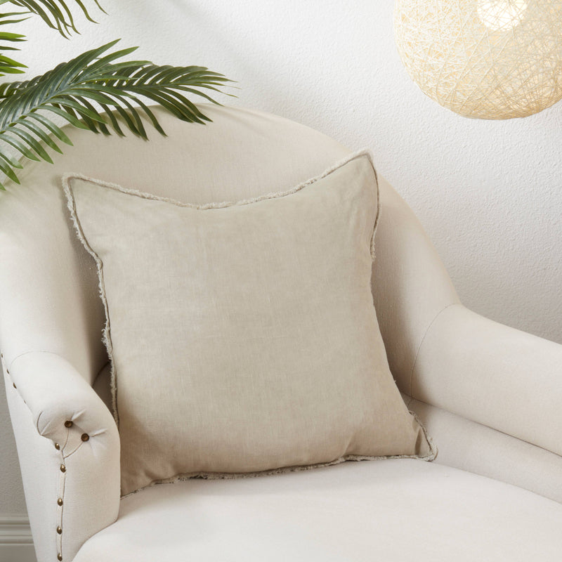 Fringed Linen Pillow – Down Filled: Ivory / 20"