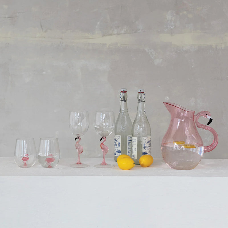 Acrylic Pitcher with Flamingo Handle, Pink & Black