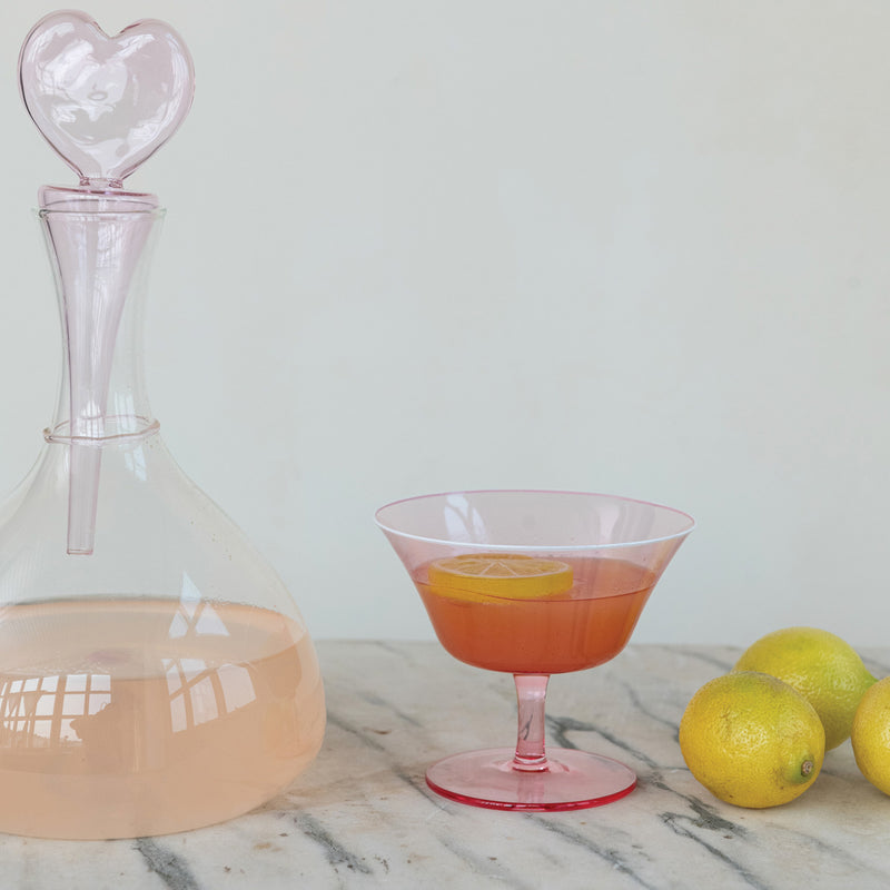 Stemmed Coupe Glass with White Rim, Pink