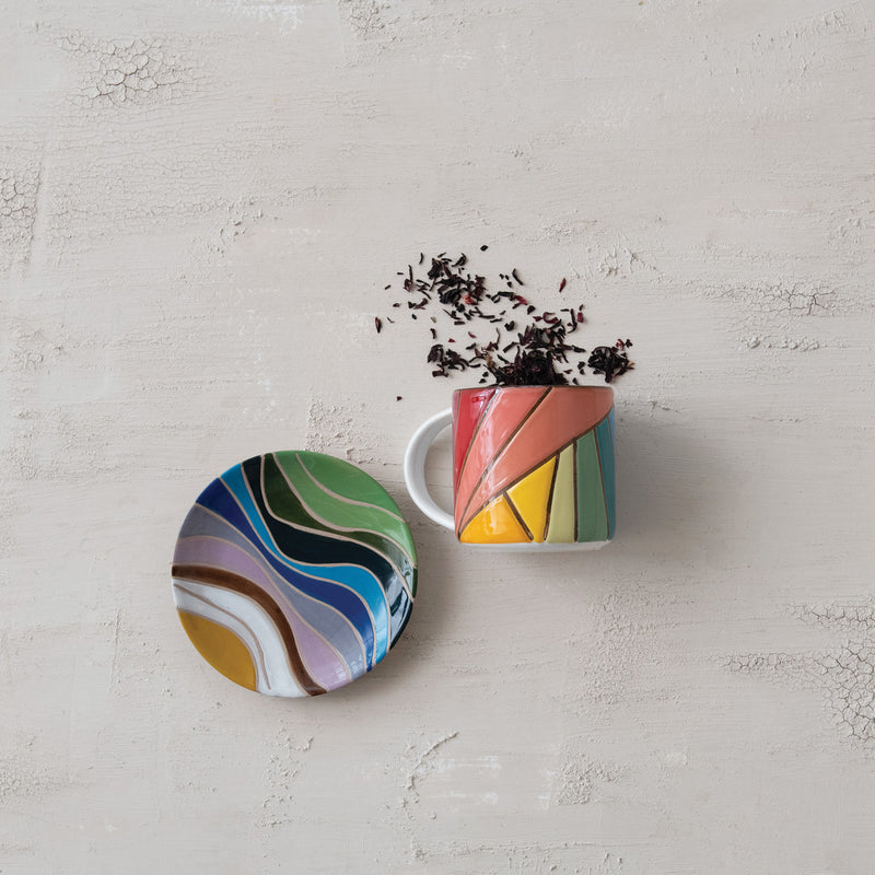 Multi Colored Rainbow Stoneware Mug