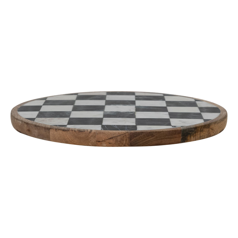Mango Wood & Marble Check Lazy Susan