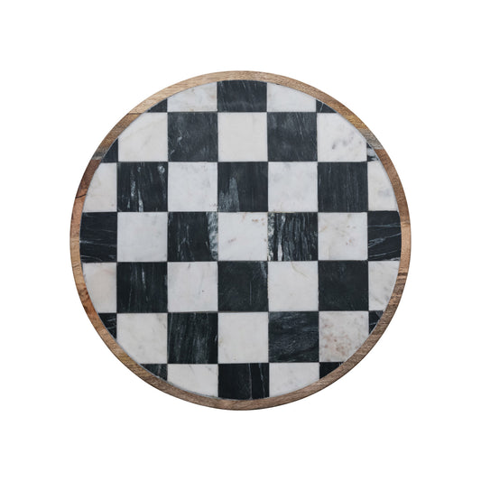Mango Wood & Marble Check Lazy Susan