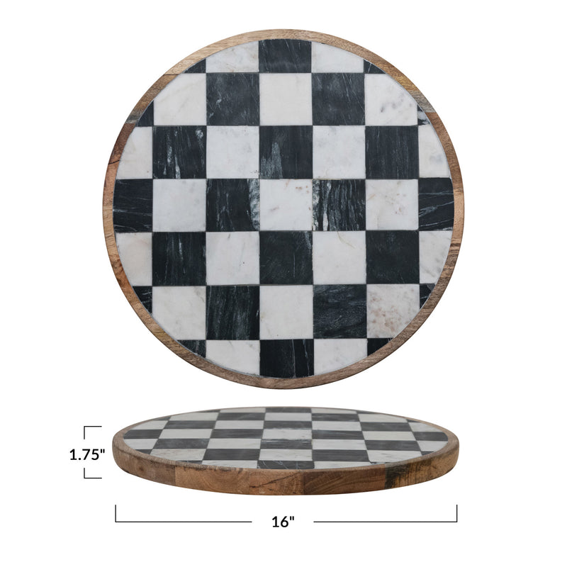 Mango Wood & Marble Check Lazy Susan