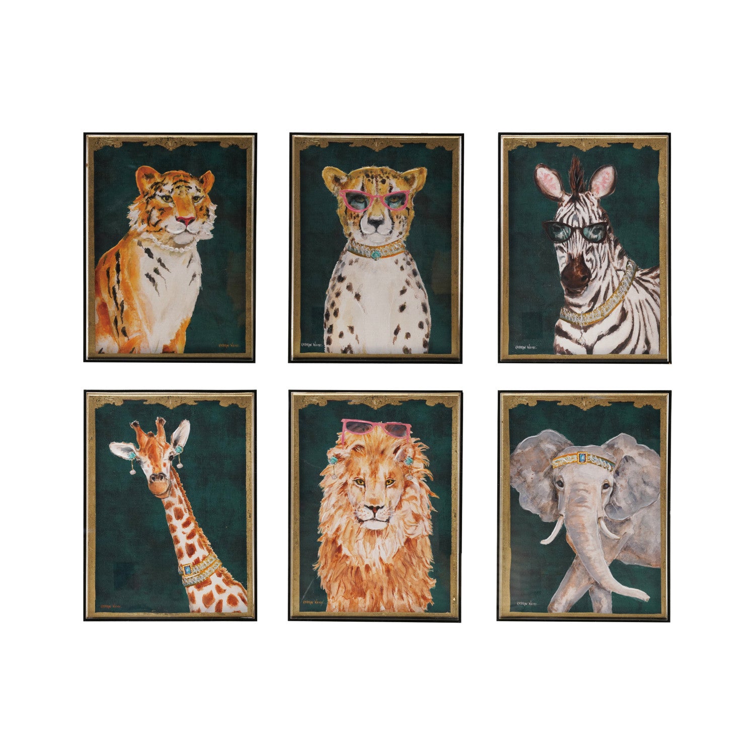 Hand-Painted Animals Framed Wall Decor