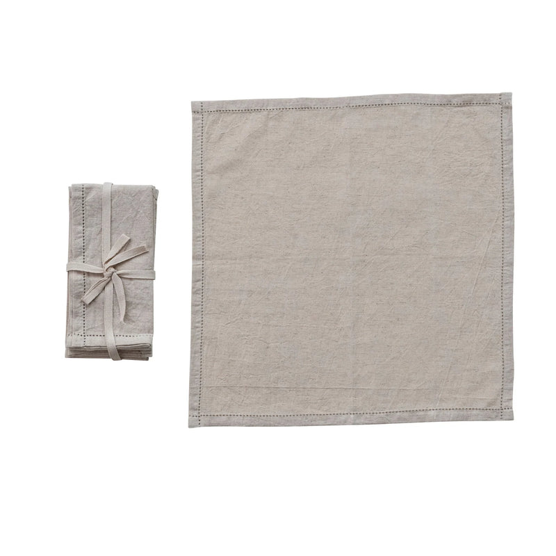 Natural Cotton & Linen Napkins with Border Stitch