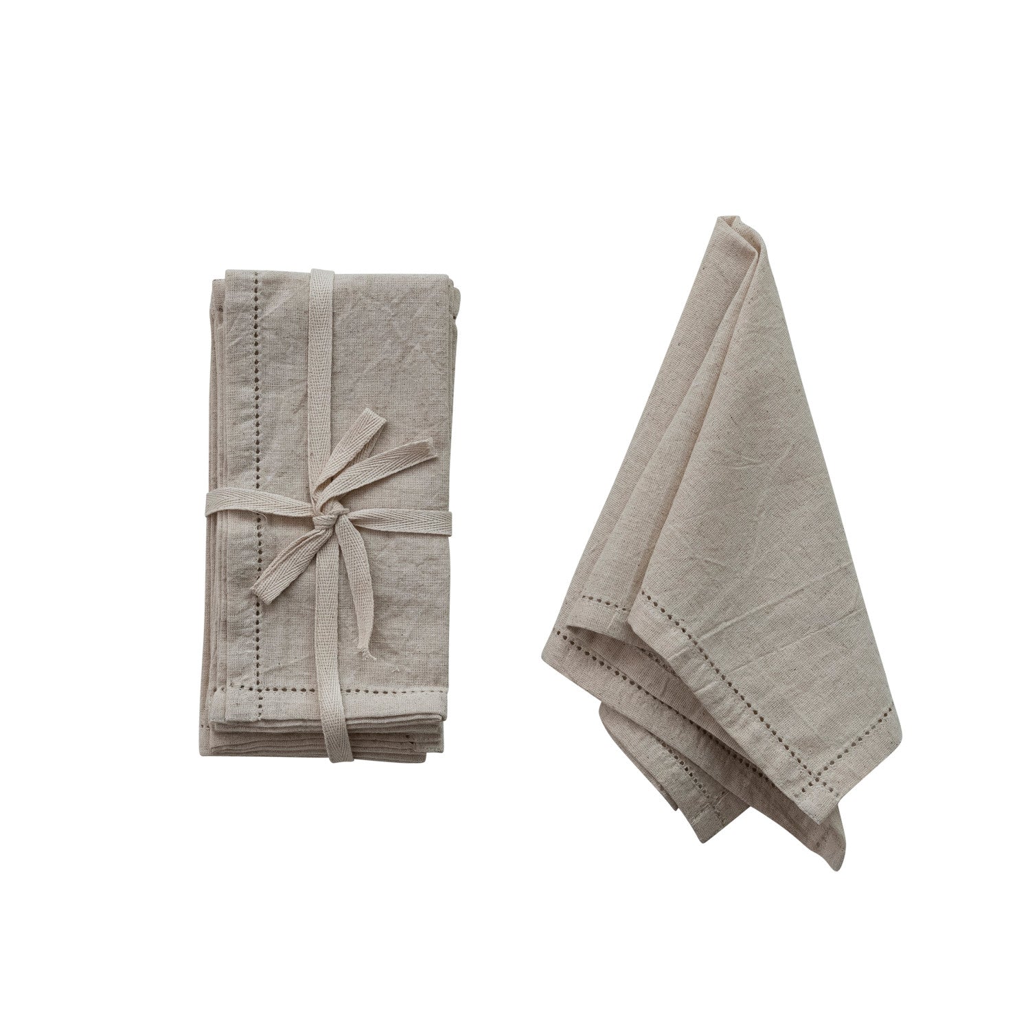 Natural Cotton & Linen Napkins with Border Stitch