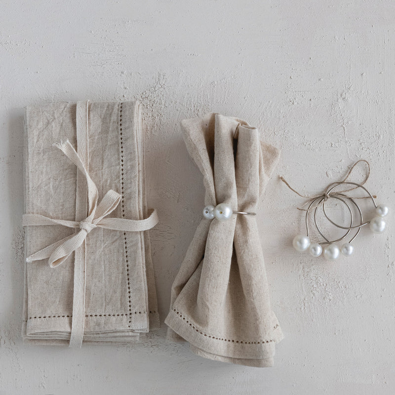 Natural Cotton & Linen Napkins with Border Stitch
